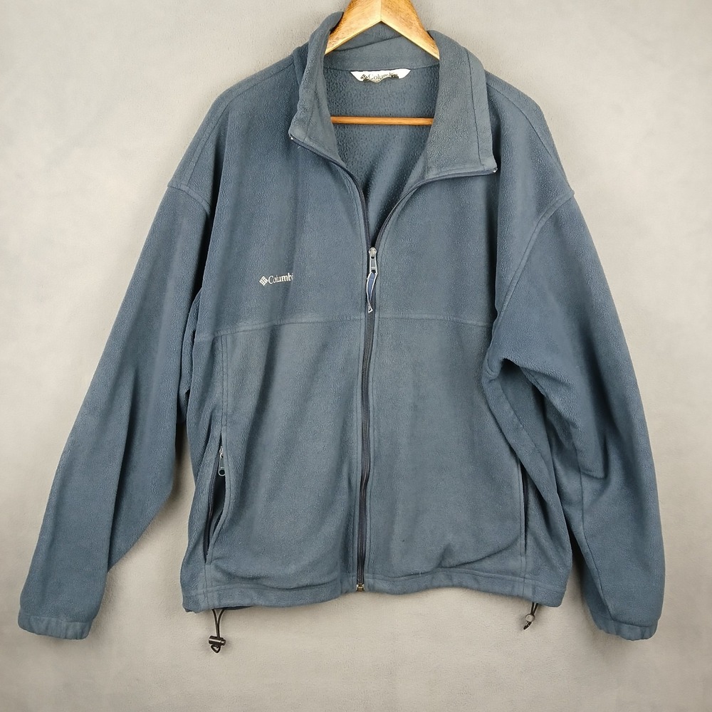 Columbia Fleece Jacket Mens XXL Slate Blue‎ Mock Neck Drawstring Full Zip Winter